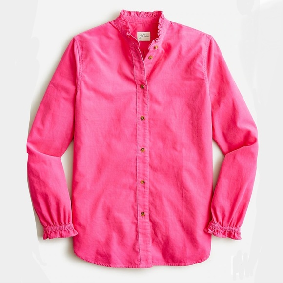 J. Crew Classic Fit Ruffle Button Down Pink Corduroy Shirt 16 XL - Picture 1 of 7